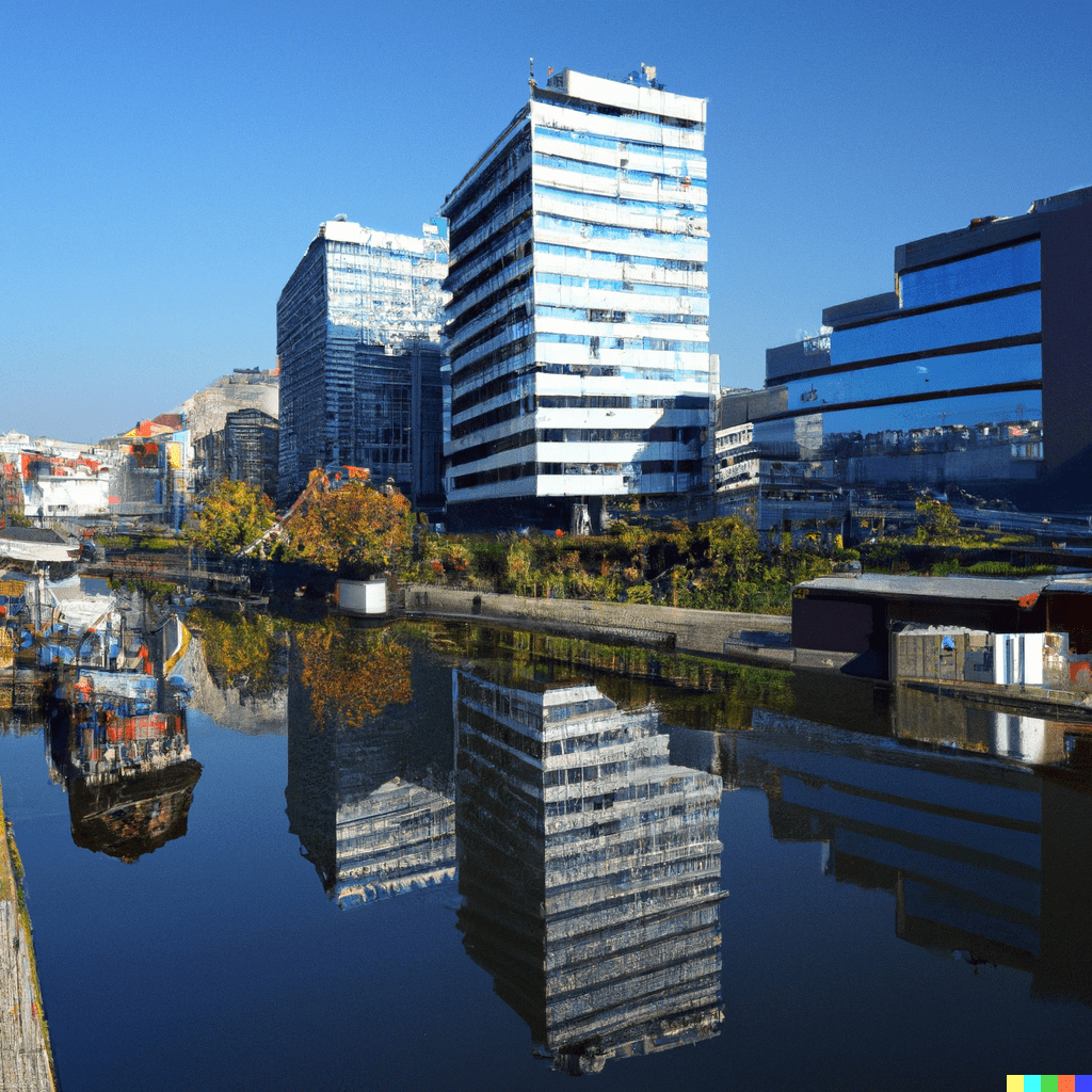 Praha 5 Smíchovské nábřeží s moderní architekturou